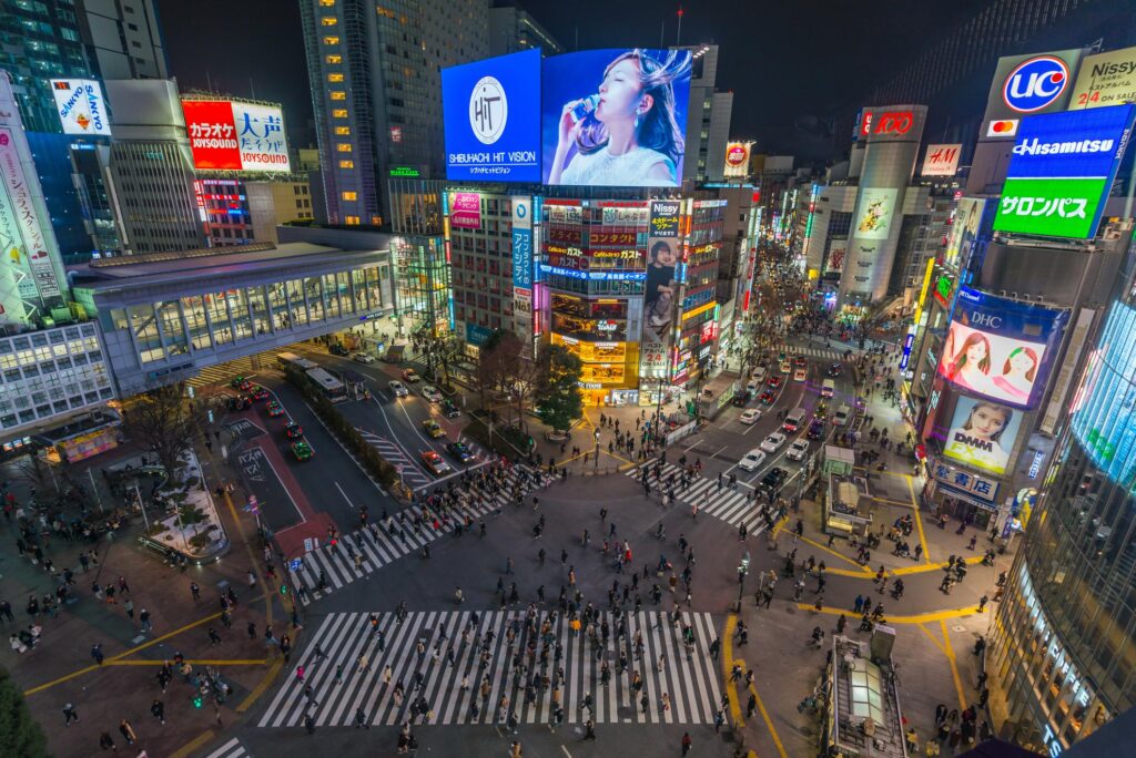 vol vers Tokyo Shibuya crossing
